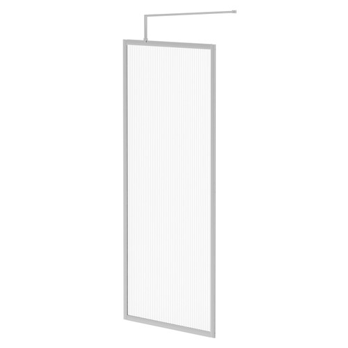 Pacco 8mm Fluted Glass Polished Chrome 1850mm x 800mm Fully Framed Walk In Shower Screen including Wall Channel and Support Bar Right Hand Side View