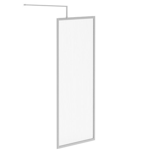 Pacco 8mm Fluted Glass Polished Chrome 1850mm x 800mm Fully Framed Walk In Shower Screen including Wall Channel and Support Bar Left Hand Side View