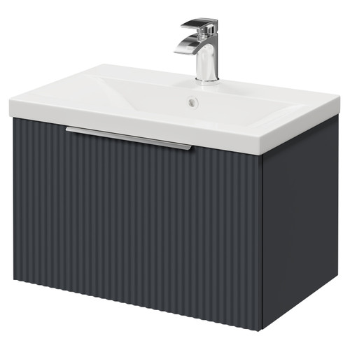 Nouveau Satin Anthracite 600mm Wall Mounted Vanity Unit with 1 Tap Hole Basin and Single Drawer with Polished Chrome Handle Right Hand View