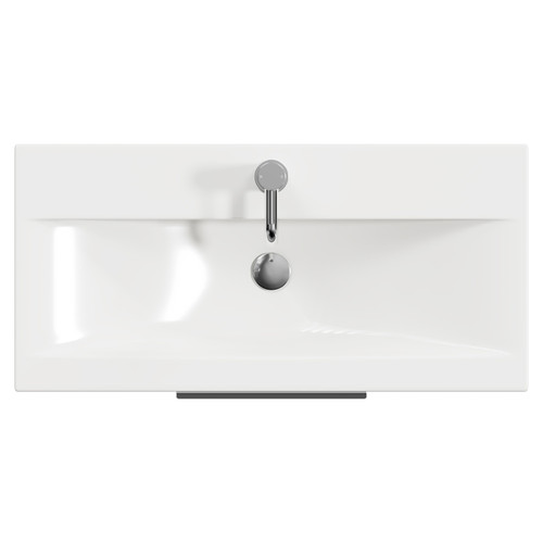 Nouveau Satin Anthracite 800mm Wall Mounted Vanity Unit with 1 Tap Hole Basin and Single Drawer with Polished Chrome Handle Top View