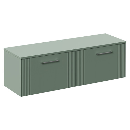 Avant Satin Green 1200mm Wall Mounted Vanity Unit for Countertop Basins and 2 Drawers with Polished Chrome Handles Left Hand View
