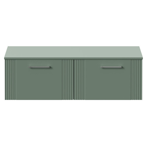 Avant Satin Green 1200mm Wall Mounted Vanity Unit for Countertop Basins and 2 Drawers with Polished Chrome Handles Front View