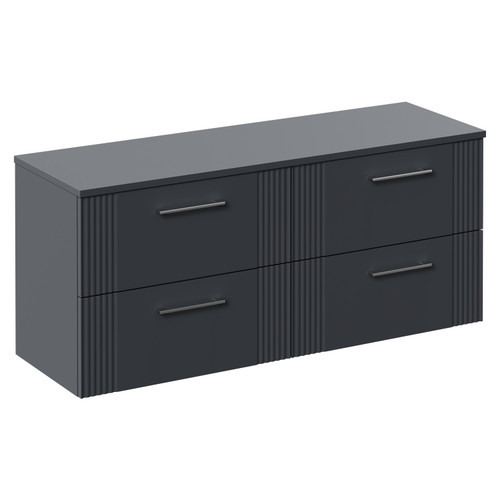 Avant Satin Anthracite 1200mm Wall Mounted Vanity Unit for Countertop Basins and 4 Drawers with Polished Chrome Handles Left Hand View