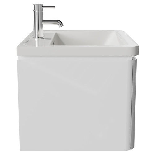 Carlo Gloss White 600mm Wall Mounted Vanity Unit with 1 Tap Hole Ceramic Basin and Single Drawer Side View