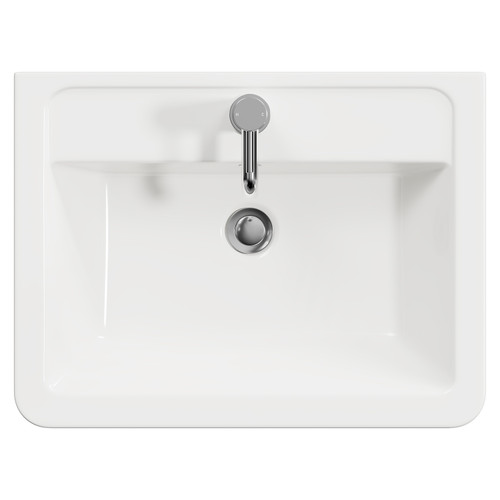 Carlo Gloss White 600mm Wall Mounted Vanity Unit with 1 Tap Hole Ceramic Basin and Single Drawer Top View