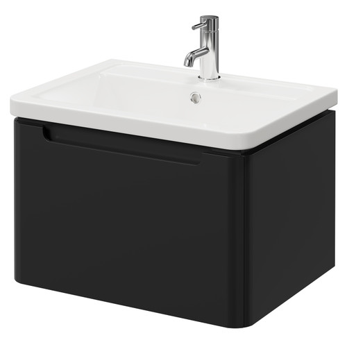 Carlo Matt Black 600mm Wall Mounted Vanity Unit with 1 Tap Hole Ceramic Basin and Single Drawer Right Hand View