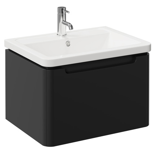 Carlo Matt Black 600mm Wall Mounted Vanity Unit with 1 Tap Hole Ceramic Basin and Single Drawer Left Hand View