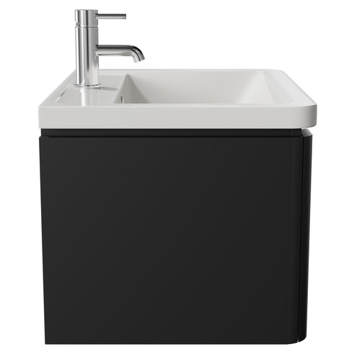 Carlo Matt Black 600mm Wall Mounted Vanity Unit with 1 Tap Hole Ceramic Basin and Single Drawer Side View