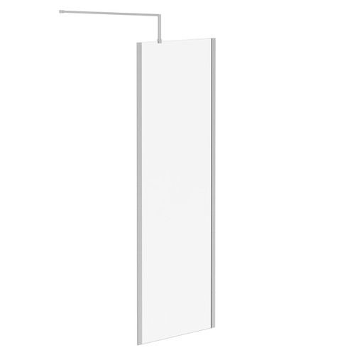 Pacco 8mm Clear Glass Polished Chrome 1850mm x 700mm Walk In Shower Screen including Wall Channel with End Profile and Support Bar Left Hand Side View