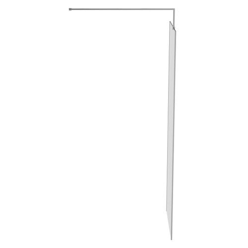 Pacco 8mm Clear Glass Polished Chrome 1850mm x 700mm Walk In Shower Screen including Wall Channel with End Profile and Support Bar Side on View