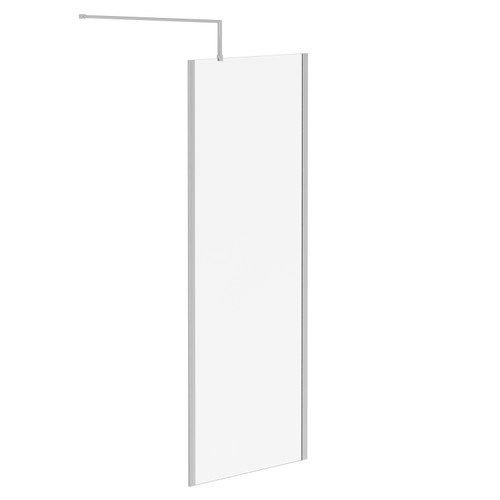 Pacco 8mm Clear Glass Polished Chrome 1850mm x 760mm Walk In Shower Screen including Wall Channel with End Profile and Support Bar Left Hand Side View