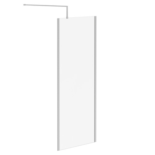 Pacco 8mm Clear Glass Polished Chrome 1850mm x 800mm Walk In Shower Screen including Wall Channel with End Profile and Support Bar Left Hand Side View