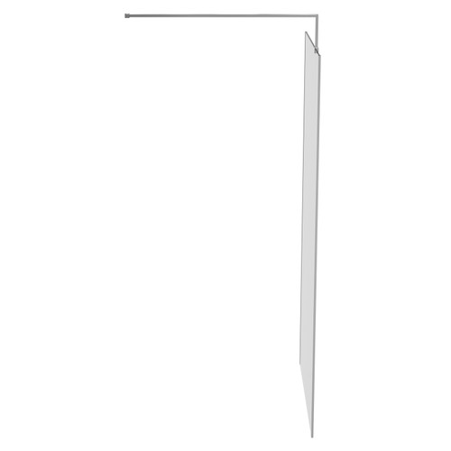 Pacco 8mm Clear Glass Polished Chrome 1850mm x 1000mm Walk In Shower Screen including Wall Channel with End Profile and Support Bar Side on View