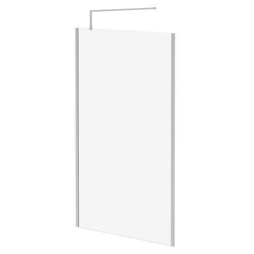 Pacco 8mm Clear Glass Polished Chrome 1850mm x 1200mm Walk In Shower Screen including Wall Channel with End Profile and Support Bar Right Hand Side View