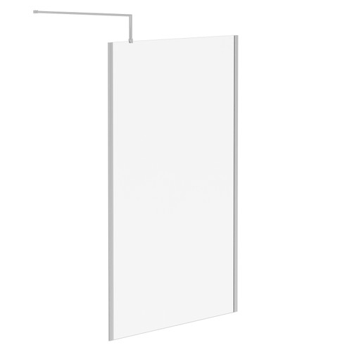 Pacco 8mm Clear Glass Polished Chrome 1850mm x 1200mm Walk In Shower Screen including Wall Channel with End Profile and Support Bar Left Hand Side View