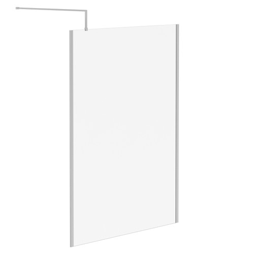 Pacco 8mm Clear Glass Polished Chrome 1850mm x 1400mm Walk In Shower Screen including Wall Channel with End Profile and Support Bar Left Hand Side View