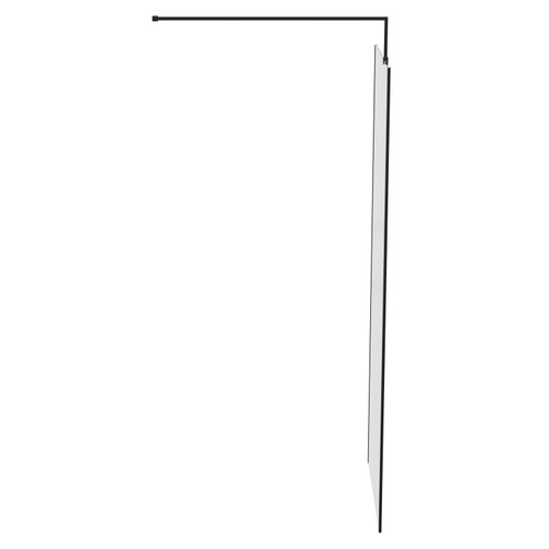 Colore 8mm Clear Glass Matt Black 1850mm x 760mm Walk In Shower Screen including Wall Channel with End Profile and Support Bar Side View