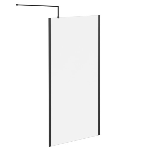 Colore 8mm Clear Glass Matt Black 1850mm x 1100mm Walk In Shower Screen including Wall Channel with End Profile and Support Bar Left Hand View