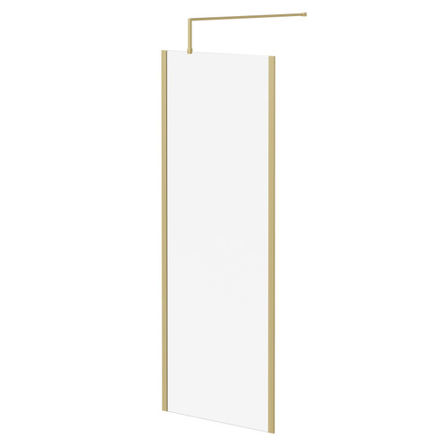 Colore 8mm Clear Glass Brushed Brass 1850mm x 760mm Walk In Shower Screen including Wall Channel with End Profile and Support Bar Right Hand View