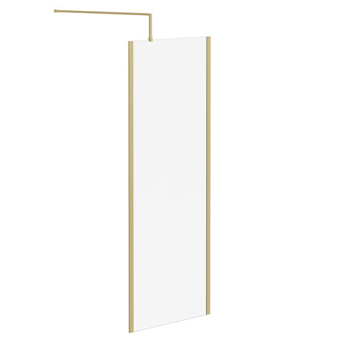 Colore 8mm Clear Glass Brushed Brass 1850mm x 760mm Walk In Shower Screen including Wall Channel with End Profile and Support Bar Left Hand View