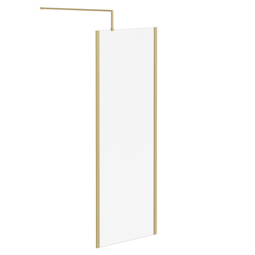 Colore 8mm Clear Glass Brushed Brass 1850mm x 760mm Walk In Shower Screen including Wall Channel with End Profile and Support Bar Left Hand View Colore 8mm Clear Glass Brushed Brass 1850mm x 760mm Walk In Shower Screen including Wall Channel with End Profile and Support Bar Left Hand View