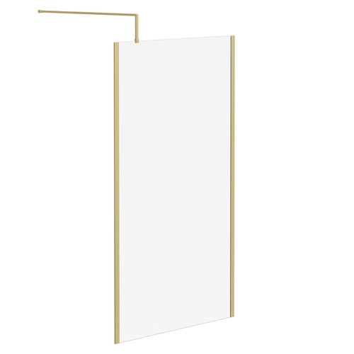 Colore 8mm Clear Glass Brushed Brass 1850mm x 1100mm Walk In Shower Screen including Wall Channel with End Profile and Support Bar Left Hand View