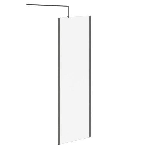 Colore 8mm Clear Glass Gunmetal Grey 1850mm x 700mm Walk In Shower Screen including Wall Channel with End Profile and Support Bar Left Hand Side View