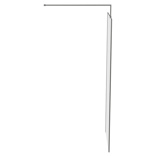 Colore 8mm Clear Glass Gunmetal Grey 1850mm x 760mm Walk In Shower Screen including Wall Channel with End Profile and Support Bar Side on View