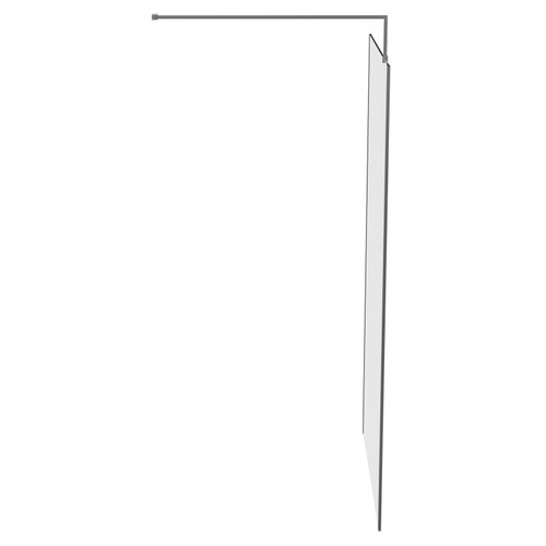 Colore 8mm Clear Glass Gunmetal Grey 1850mm x 1100mm Walk In Shower Screen including Wall Channel with End Profile and Support Bar Side on View