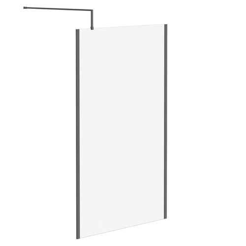Colore 8mm Clear Glass Gunmetal Grey 1850mm x 1200mm Walk In Shower Screen including Wall Channel with End Profile and Support Bar Left Hand Side View