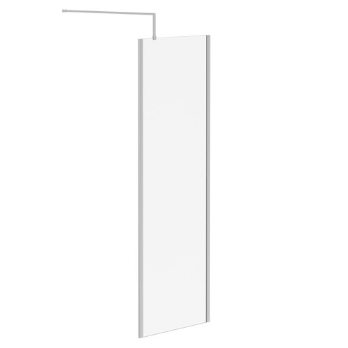 Pacco 10mm Clear Glass Polished Chrome 2000mm x 700mm Walk In Shower Screen including Wall Channel with End Profile and Support Bar Left Hand Side View