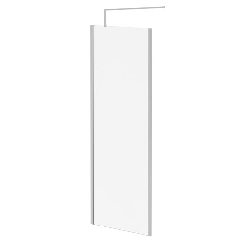 Pacco 10mm Clear Glass Polished Chrome 2000mm x 800mm Walk In Shower Screen including Wall Channel with End Profile and Support Bar Right Hand Side View