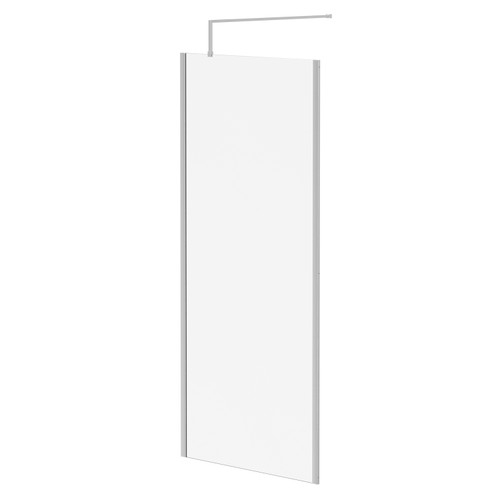 Pacco 10mm Clear Glass Polished Chrome 2000mm x 900mm Walk In Shower Screen including Wall Channel with End Profile and Support Bar Right Hand Side View