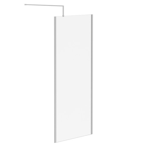 Pacco 10mm Clear Glass Polished Chrome 2000mm x 900mm Walk In Shower Screen including Wall Channel with End Profile and Support Bar Left Hand Side View