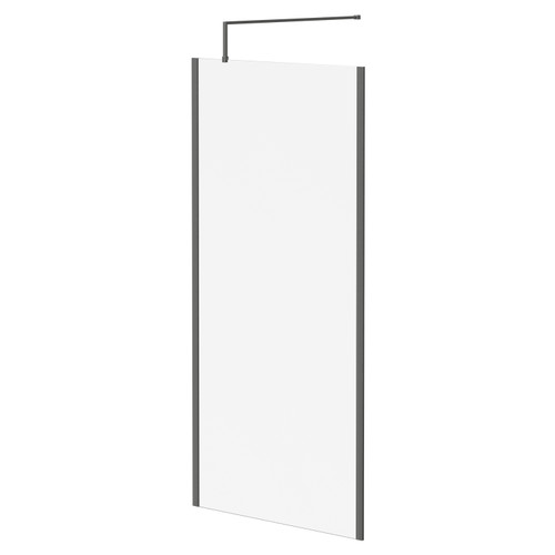Colore 10mm Clear Glass Gunmetal Grey 2000mm x 1000mm Walk In Shower Screen including Wall Channel with End Profile and Support Bar Right Hand Side View