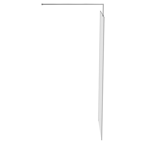 Pacco 8mm Fluted Glass Polished Chrome 1850mm x 800mm Walk In Shower Screen including Wall Channel with End Profile and Support Bar Side on View