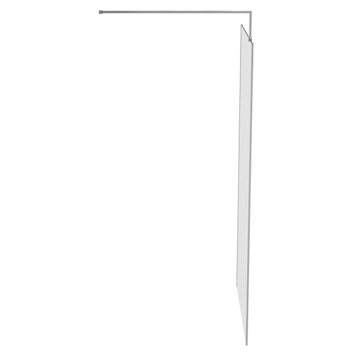 Pacco 8mm Fluted Glass Polished Chrome 1850mm x 1000mm Walk In Shower Screen including Wall Channel with End Profile and Support Bar Side on View