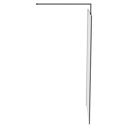 Colore 8mm Fluted Glass Matt Black 1850mm x 900mm Walk In Shower Screen including Wall Channel with End Profile and Support Bar Side on View