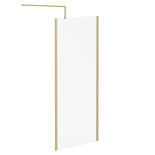 Colore 8mm Fluted Glass Brushed Brass 1850mm x 900mm Walk In Shower Screen including Wall Channel with End Profile and Support Bar Left Hand Side View