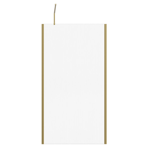 Colore 8mm Fluted Glass Brushed Brass 1850mm x 1000mm Walk In Shower Screen including Wall Channel with End Profile and Support Bar Front View