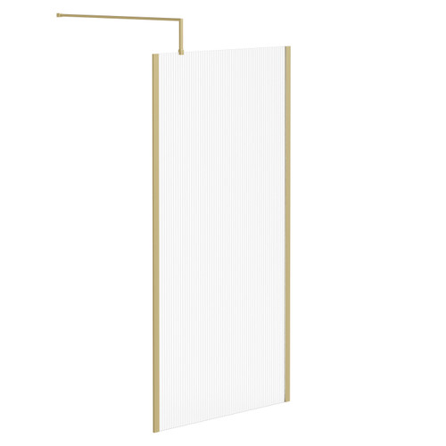 Colore 8mm Fluted Glass Brushed Brass 1850mm x 1000mm Walk In Shower Screen including Wall Channel with End Profile and Support Bar Left Hand Side View