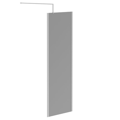 Pacco 8mm Smoked Glass Polished Chrome 1950mm x 700mm Walk In Shower Screen including Wall Channel with End Profile and Support Bar Left Hand Side View