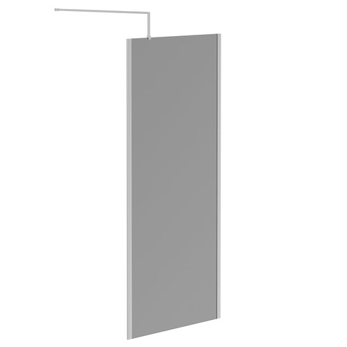 Pacco 8mm Smoked Glass Polished Chrome 1950mm x 900mm Walk In Shower Screen including Wall Channel with End Profile and Support Bar Left Hand Side View