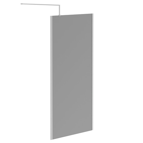 Pacco 8mm Smoked Glass Polished Chrome 1950mm x 1000mm Walk In Shower Screen including Wall Channel with End Profile and Support Bar Left Hand Side View