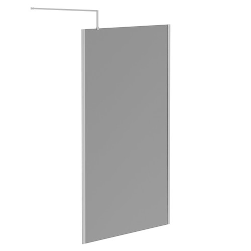 Pacco 8mm Smoked Glass Polished Chrome 1950mm x 1200mm Walk In Shower Screen including Wall Channel with End Profile and Support Bar Left Hand Side View