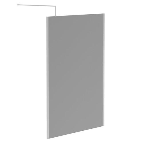 Pacco 8mm Smoked Glass Polished Chrome 1950mm x 1400mm Walk In Shower Screen including Wall Channel with End Profile and Support Bar Left Hand Side View