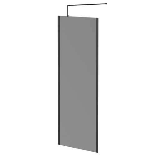 Colore 8mm Smoked Glass Matt Black 1950mm x 800mm Walk In Shower Screen including Wall Channel with End Profile and Support Bar Right Hand Side View