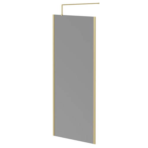 Colore 8mm Smoked Glass Brushed Brass 1950mm x 900mm Walk In Shower Screen including Wall Channel with End Profile and Support Bar Right Hand Side View