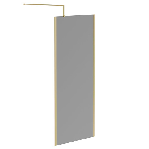 Colore 8mm Smoked Glass Brushed Brass 1950mm x 900mm Walk In Shower Screen including Wall Channel with End Profile and Support Bar Left Hand Side View