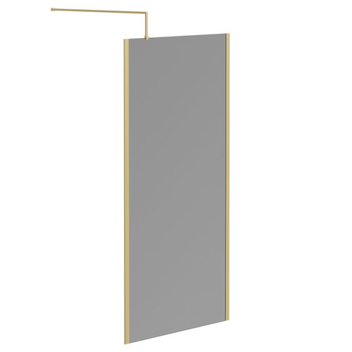 Colore 8mm Smoked Glass Brushed Brass 1950mm x 1000mm Walk In Shower Screen including Wall Channel with End Profile and Support Bar Left Hand Side View